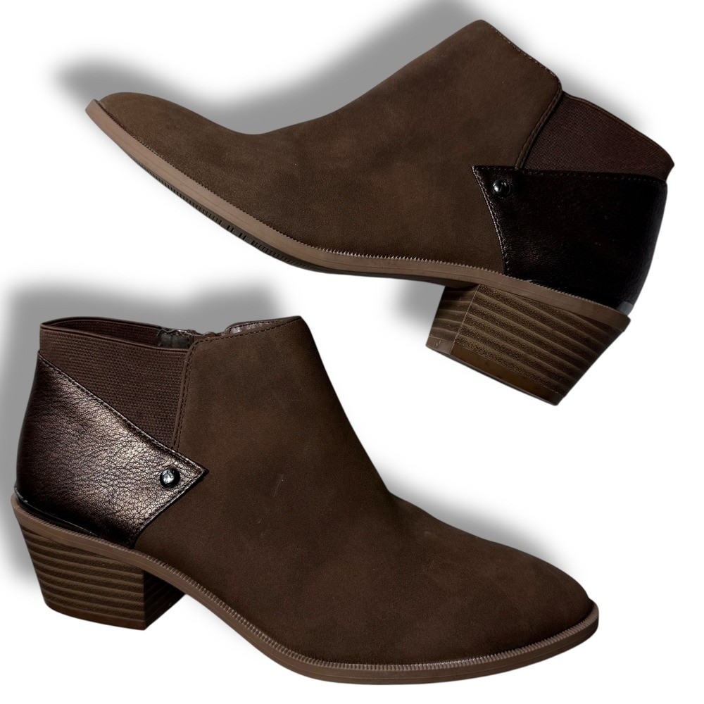 EUC Simply Vera Vera Wang Womens Ankle Boots Vienna Brown Metallic Heel Sz 7